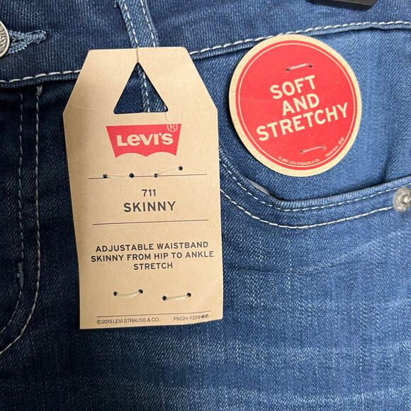 Levi's 711 Skinny Jeans 10 Girls Dark Wash Stretch Denim Adjustable Waist Ankle - Picture 5 of 8
